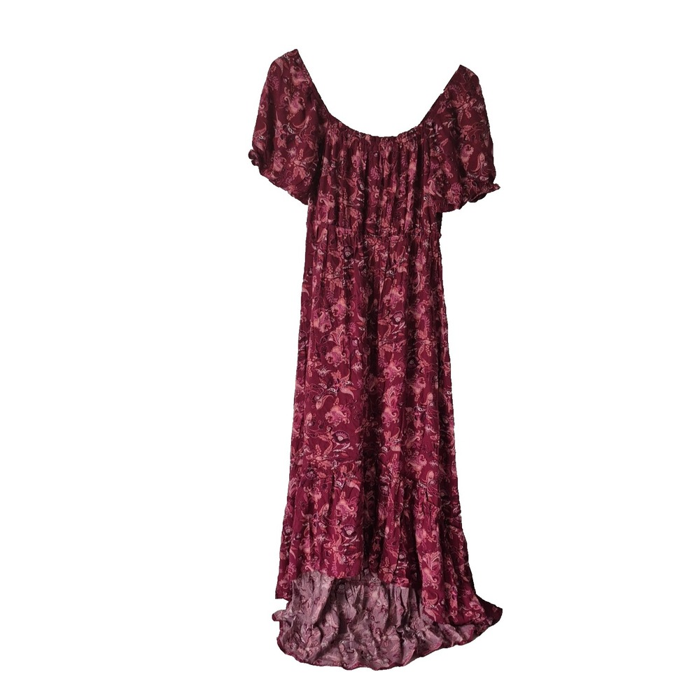 Rewind Dress Womens M Red Paisley Floral Tiered Smocked Hi Low Maxi
